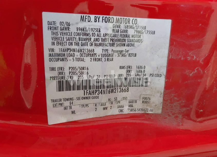 Photo 9 of 2006 Ford Focus ZX4 (VIN 1FAHP34N16W213668)