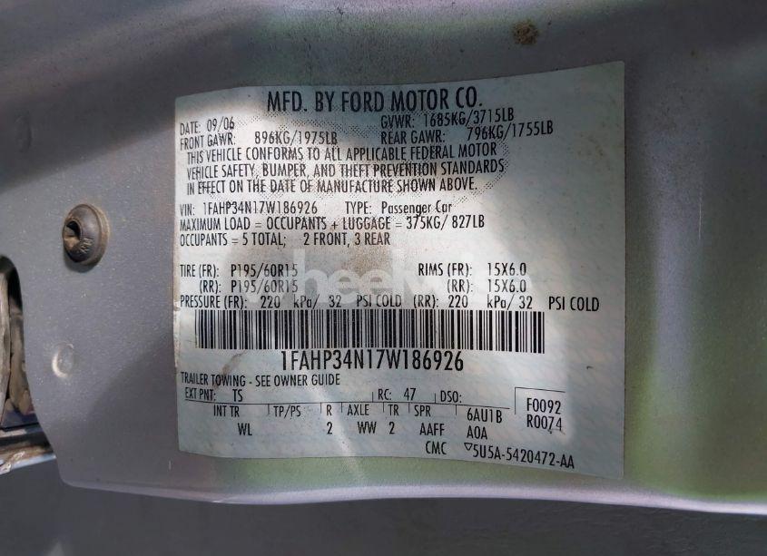 Photo 9 of 2007 Ford Focus S/SE/SES (VIN 1FAHP34N17W186926)