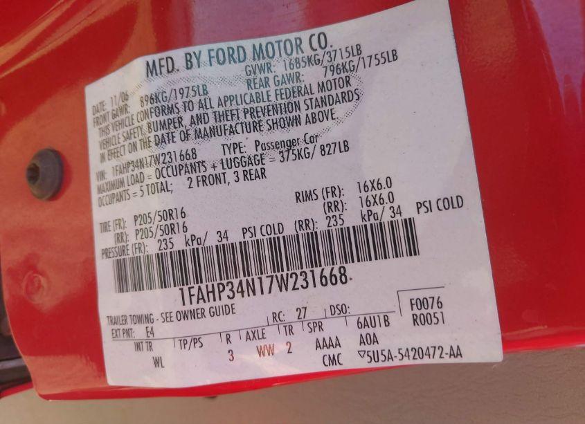 Photo 9 of 2007 Ford Focus S/SE/SES (VIN 1FAHP34N17W231668)