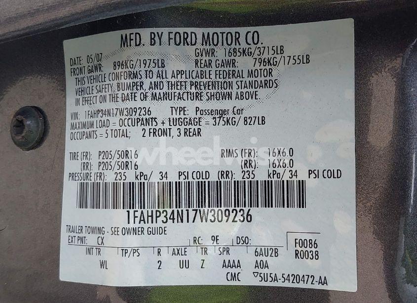 Photo 9 of 2007 Ford Focus ZX4/S/SE/SES (VIN 1FAHP34N17W309236)