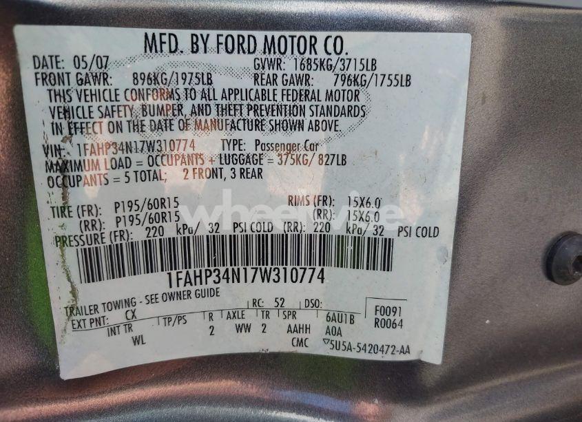 Photo 9 of 2007 Ford Focus S/SE/SES (VIN 1FAHP34N17W310774)