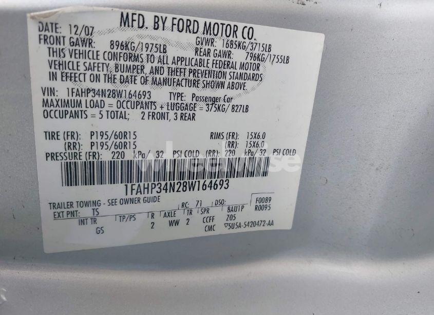 Photo 9 of 2008 Ford Focus S (VIN 1FAHP34N28W164693)