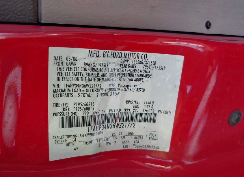 Photo 9 of 2006 Ford Focus ZX4 (VIN 1FAHP34N36W221772)