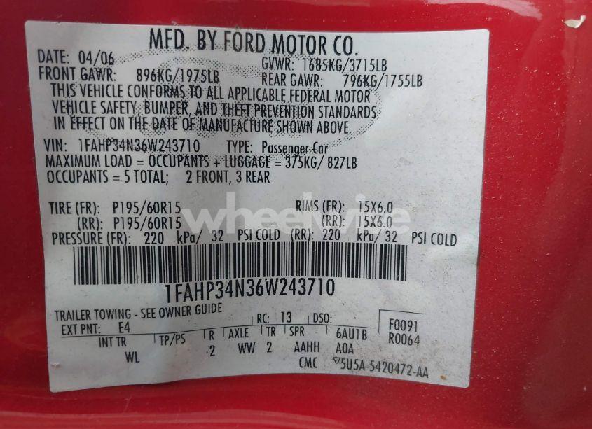 Photo 9 of 2006 Ford Focus ZX4 (VIN 1FAHP34N36W243710)