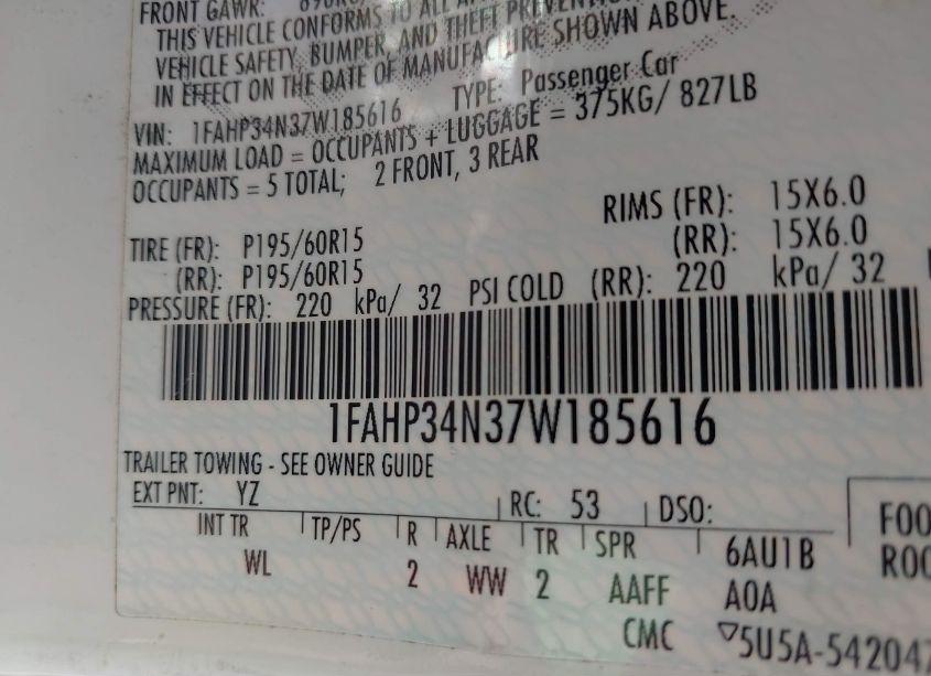 Photo 9 of 2007 Ford Focus S/SE/SES (VIN 1FAHP34N37W185616)