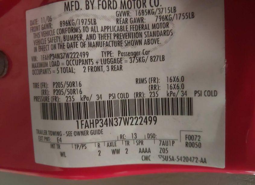 Photo 9 of 2007 Ford Focus S/SE/SES (VIN 1FAHP34N37W222499)