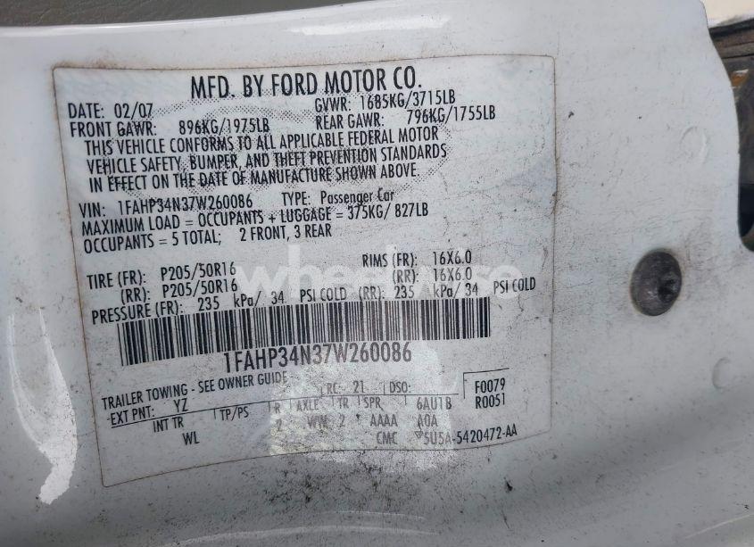 Photo 9 of 2007 Ford Focus S/SE/SES (VIN 1FAHP34N37W260086)