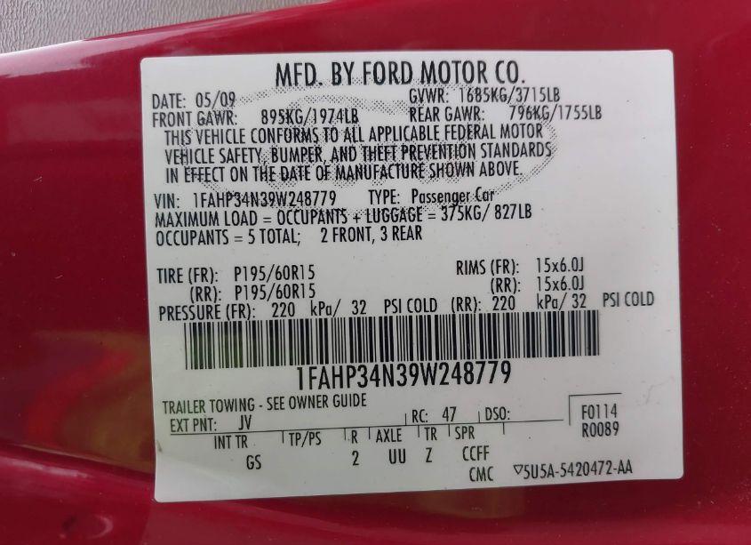 Photo 9 of 2009 Ford Focus S (VIN 1FAHP34N39W248779)