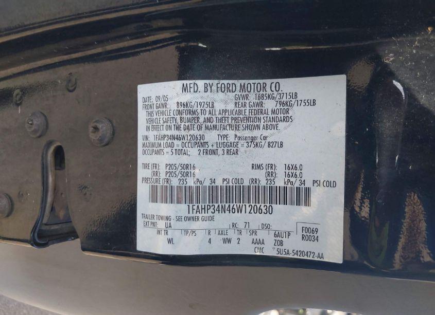 Photo 9 of 2006 Ford Focus ZX4 (VIN 1FAHP34N46W120630)