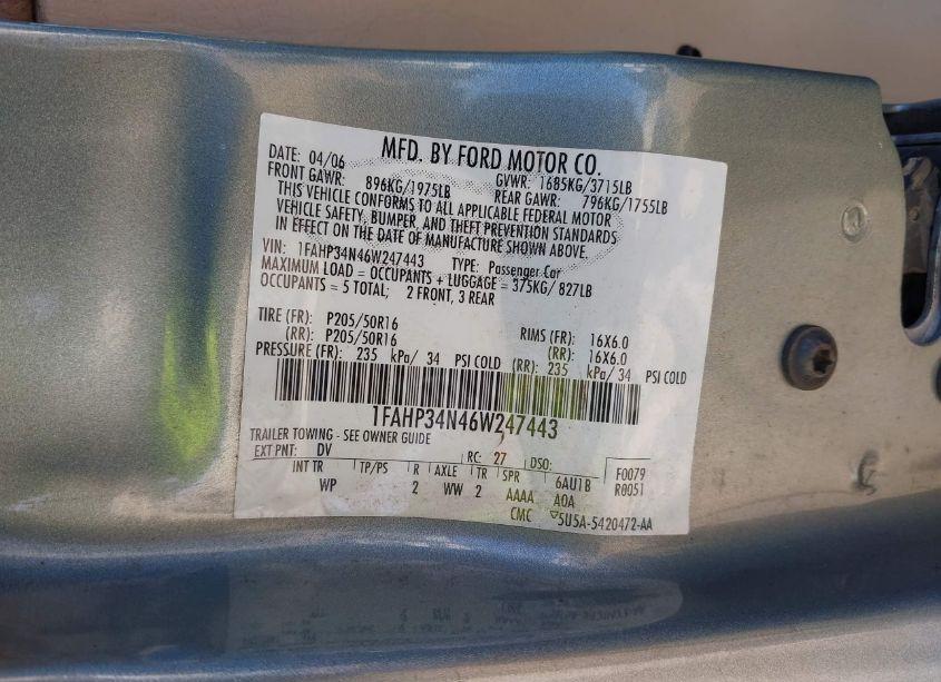 Photo 9 of 2006 Ford Focus ZX4 (VIN 1FAHP34N46W247443)