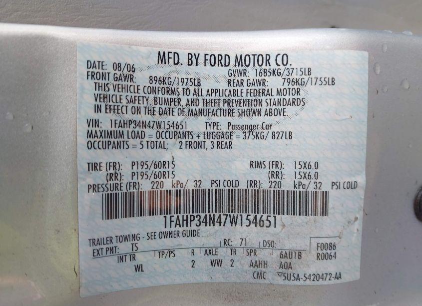 Photo 9 of 2007 Ford Focus S/SE/SES (VIN 1FAHP34N47W154651)