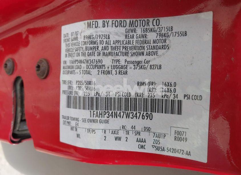 Photo 9 of 2007 Ford Focus S/SE/SES (VIN 1FAHP34N47W347690)