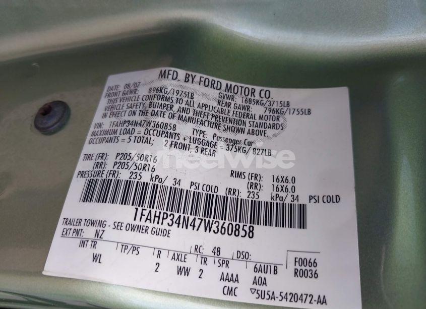 Photo 9 of 2007 Ford Focus S/SE/SES (VIN 1FAHP34N47W360858)