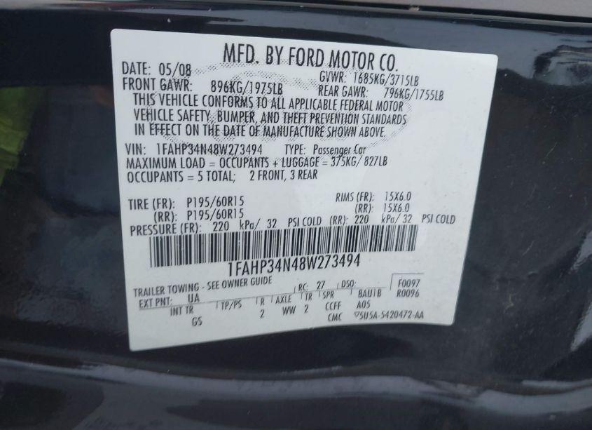 Photo 9 of 2008 Ford Focus S (VIN 1FAHP34N48W273494)