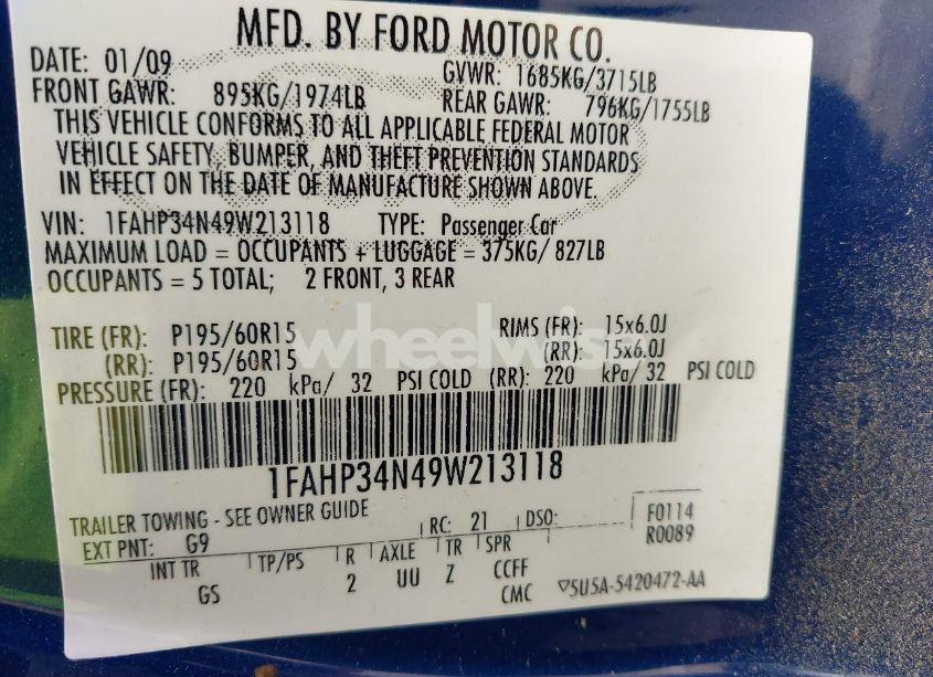Photo 9 of 2009 Ford Focus S (VIN 1FAHP34N49W213118)