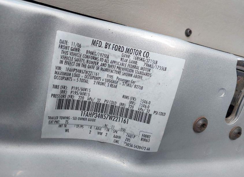 Photo 9 of 2007 Ford Focus S/SE/SES (VIN 1FAHP34N57W221161)