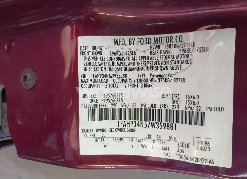 Photo 9 of 2007 Ford Focus S/SE/SES (VIN 1FAHP34N57W359881)