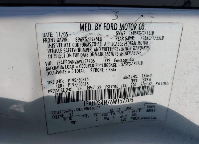 Photo 9 of 2006 Ford Focus ZX4 (VIN 1FAHP34N76W157705)
