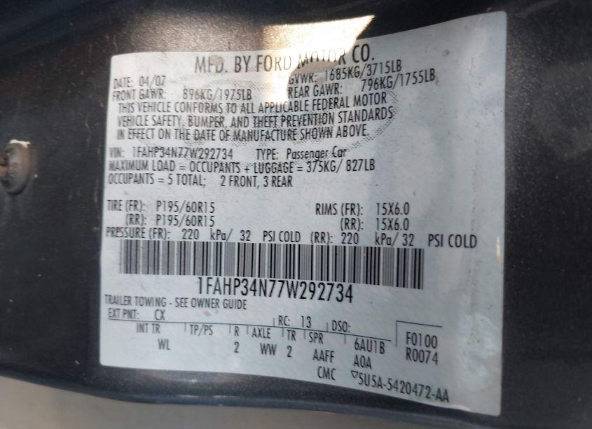 Photo 9 of 2007 Ford Focus S/SE/SES (VIN 1FAHP34N77W292734)