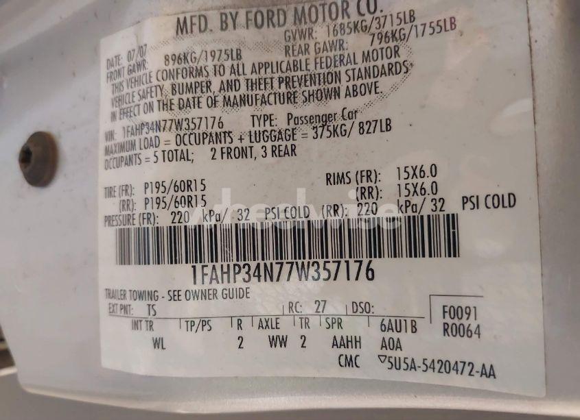 Photo 9 of 2007 Ford Focus S/SE/SES (VIN 1FAHP34N77W357176)