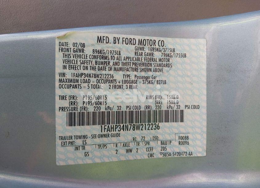 Photo 9 of 2008 Ford Focus S (VIN 1FAHP34N78W212236)