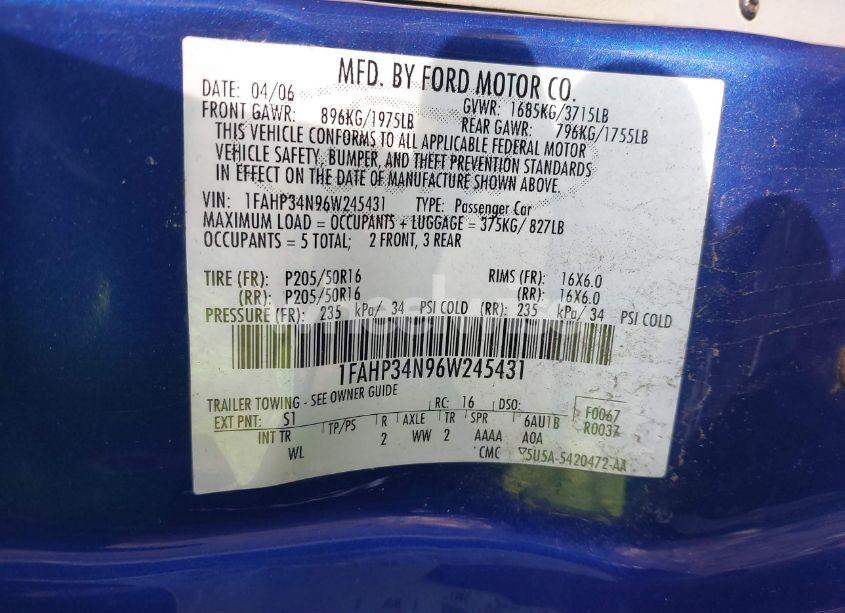 Photo 9 of 2006 Ford Focus ZX4 (VIN 1FAHP34N96W245431)