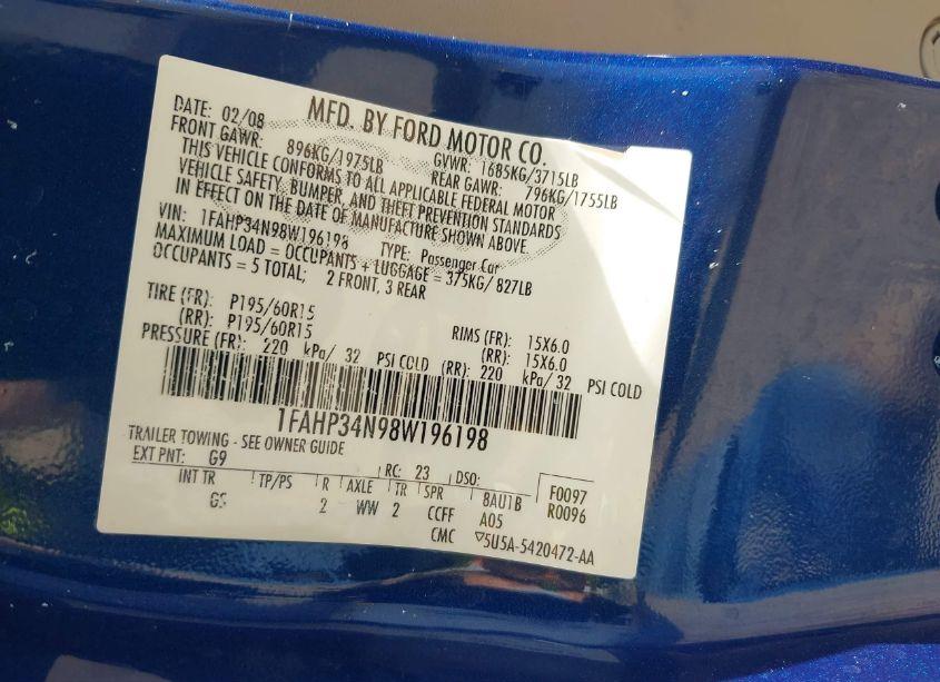 Photo 9 of 2008 Ford Focus S (VIN 1FAHP34N98W196198)