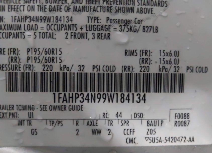 Photo 9 of 2009 Ford Focus S (VIN 1FAHP34N99W184134)