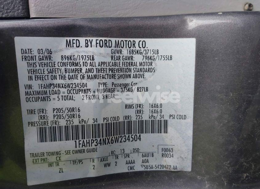 Photo 9 of 2006 Ford Focus ZX4 (VIN 1FAHP34NX6W234504)