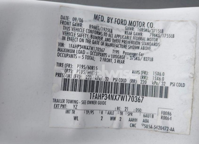 Photo 9 of 2007 Ford Focus S/SE/SES (VIN 1FAHP34NX7W170367)