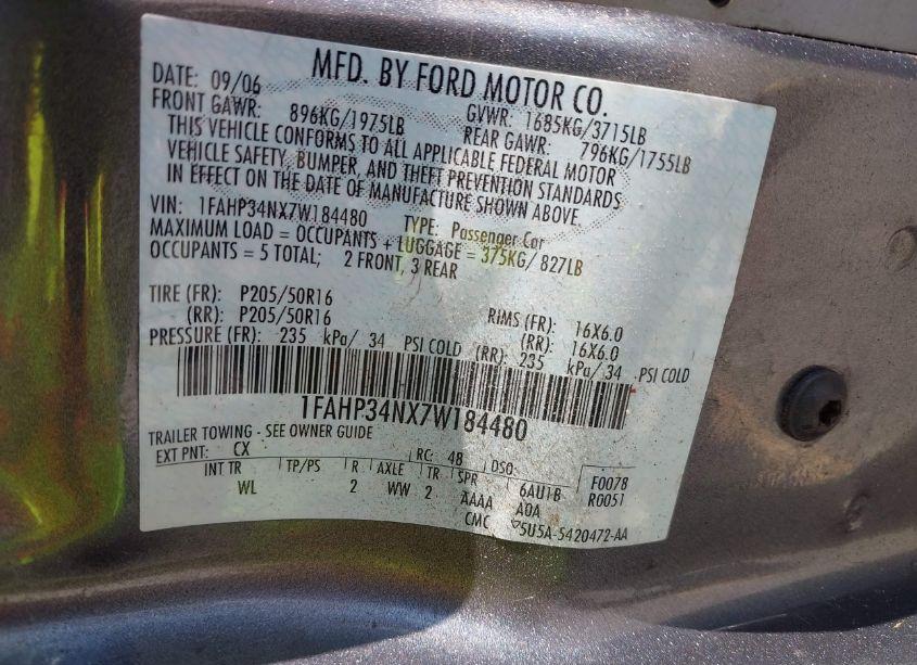 Photo 9 of 2007 Ford Focus S/SE/SES (VIN 1FAHP34NX7W184480)