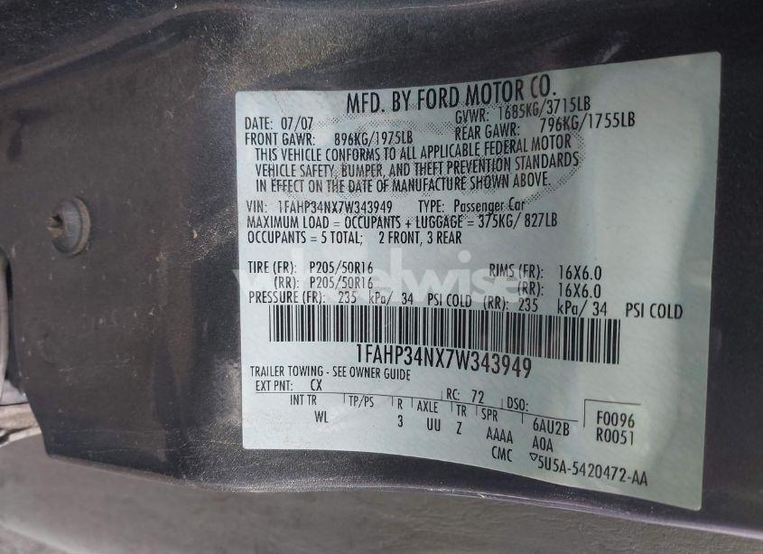 Photo 9 of 2007 Ford Focus S/SE/SES (VIN 1FAHP34NX7W343949)