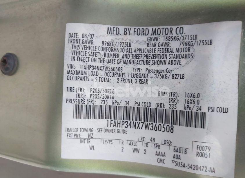 Photo 9 of 2007 Ford Focus S/SE/SES (VIN 1FAHP34NX7W360508)