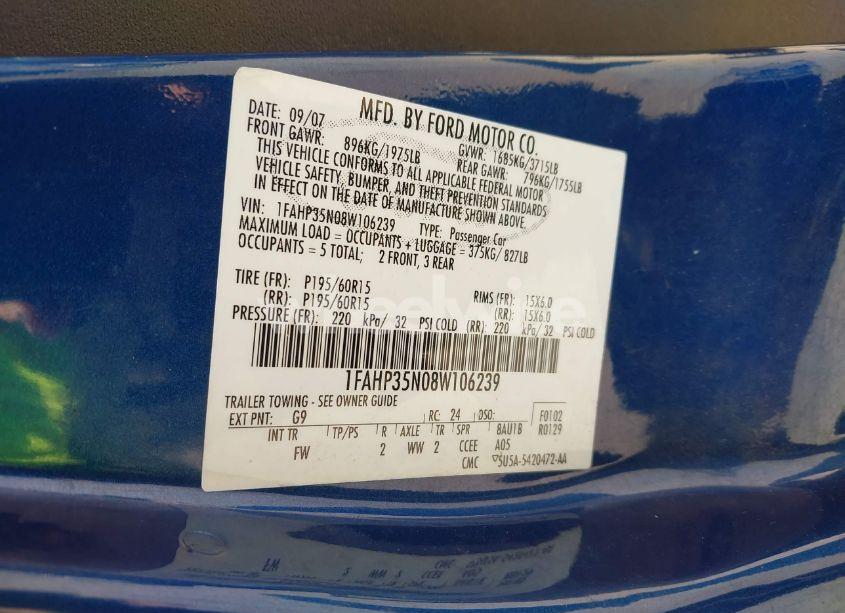 Photo 9 of 2008 Ford Focus SE/SES (VIN 1FAHP35N08W106239)