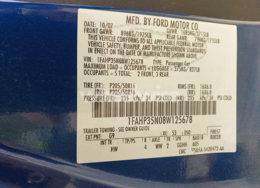 Photo 9 of 2008 Ford Focus SE/SES (VIN 1FAHP35N08W125678)