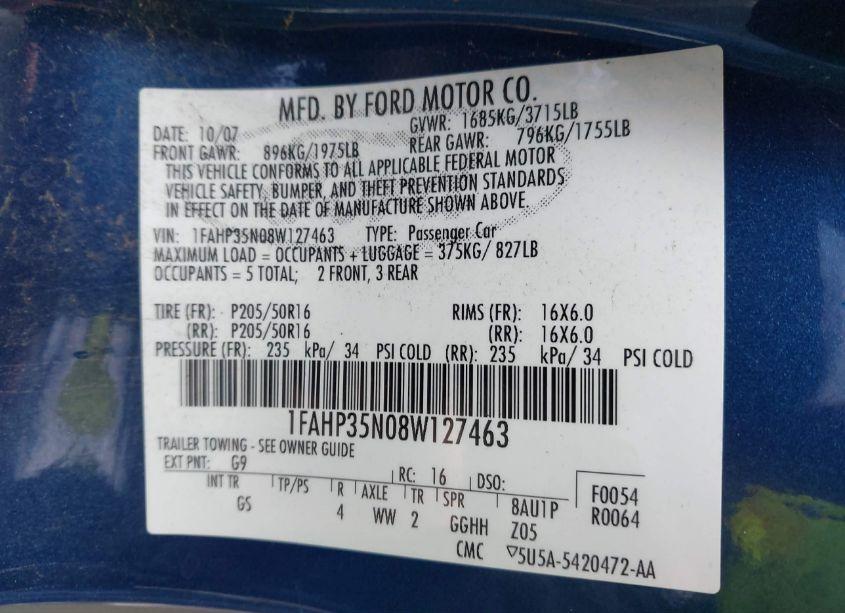 Photo 9 of 2008 Ford Focus SE/SES (VIN 1FAHP35N08W127463)