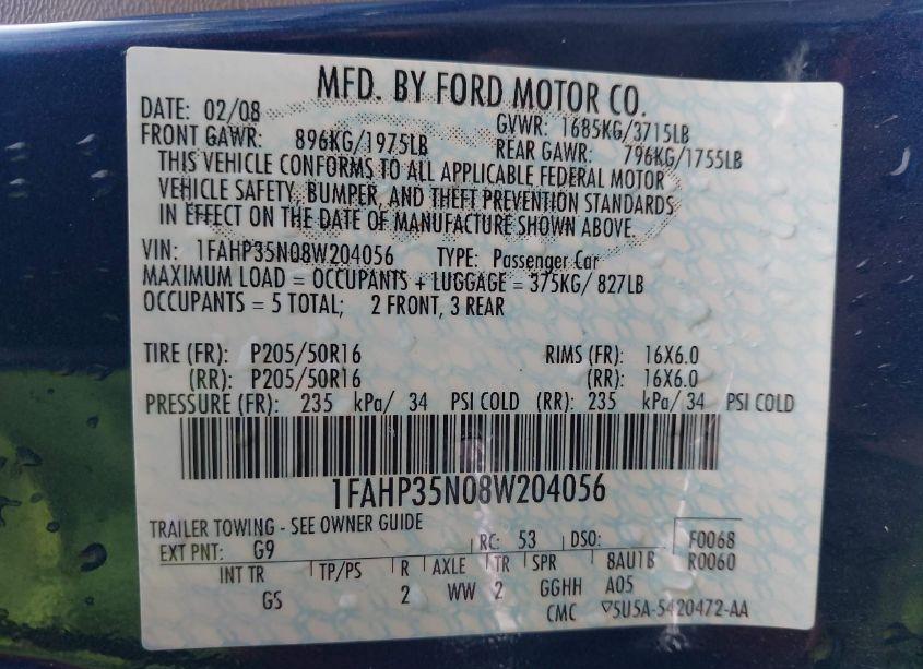 Photo 9 of 2008 Ford Focus SE/SES (VIN 1FAHP35N08W204056)