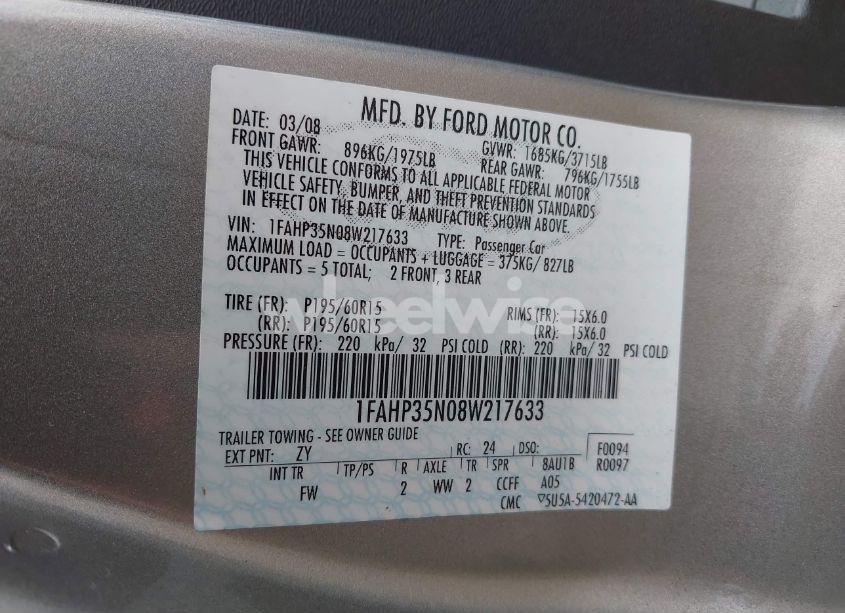 Photo 9 of 2008 Ford Focus SE/SES (VIN 1FAHP35N08W217633)