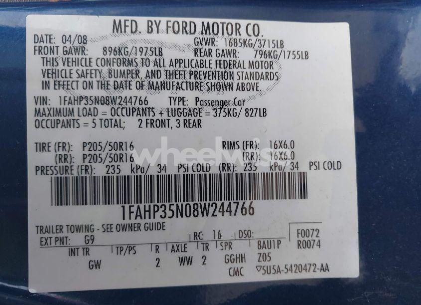Photo 9 of 2008 Ford Focus SE/SES (VIN 1FAHP35N08W244766)