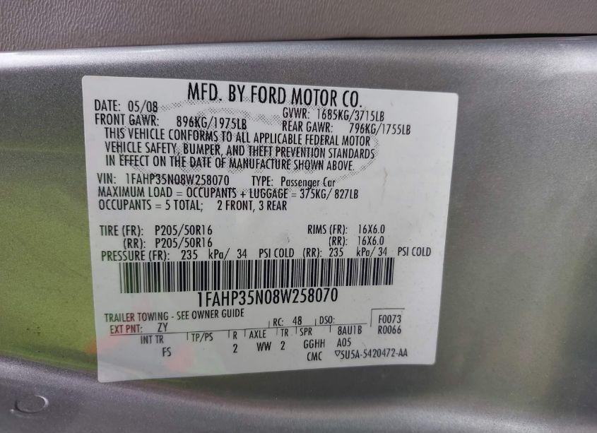 Photo 9 of 2008 Ford Focus SE/SES (VIN 1FAHP35N08W258070)