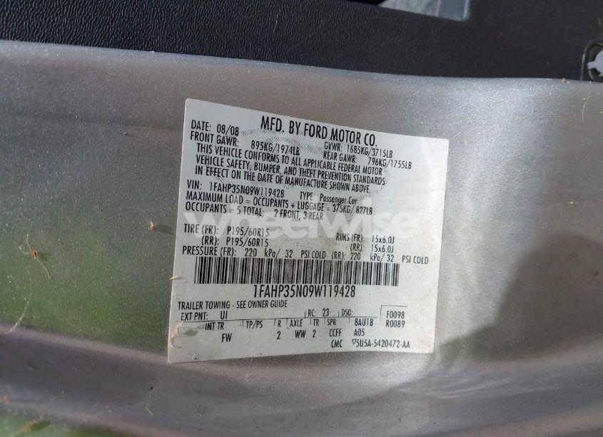 Photo 9 of 2009 Ford Focus SE (VIN 1FAHP35N09W119428)