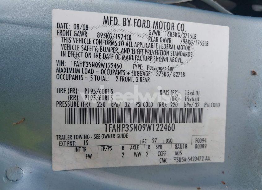 Photo 9 of 2009 Ford Focus SE (VIN 1FAHP35N09W122460)