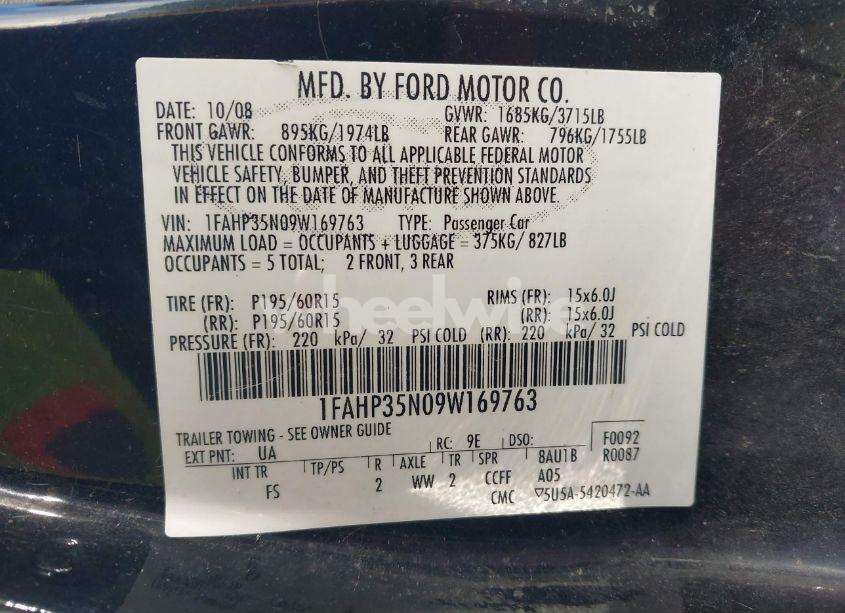 Photo 9 of 2009 Ford Focus SE (VIN 1FAHP35N09W169763)