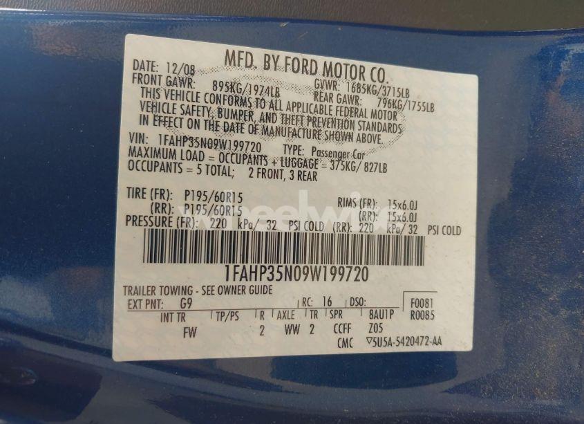 Photo 9 of 2009 Ford Focus SE (VIN 1FAHP35N09W199720)