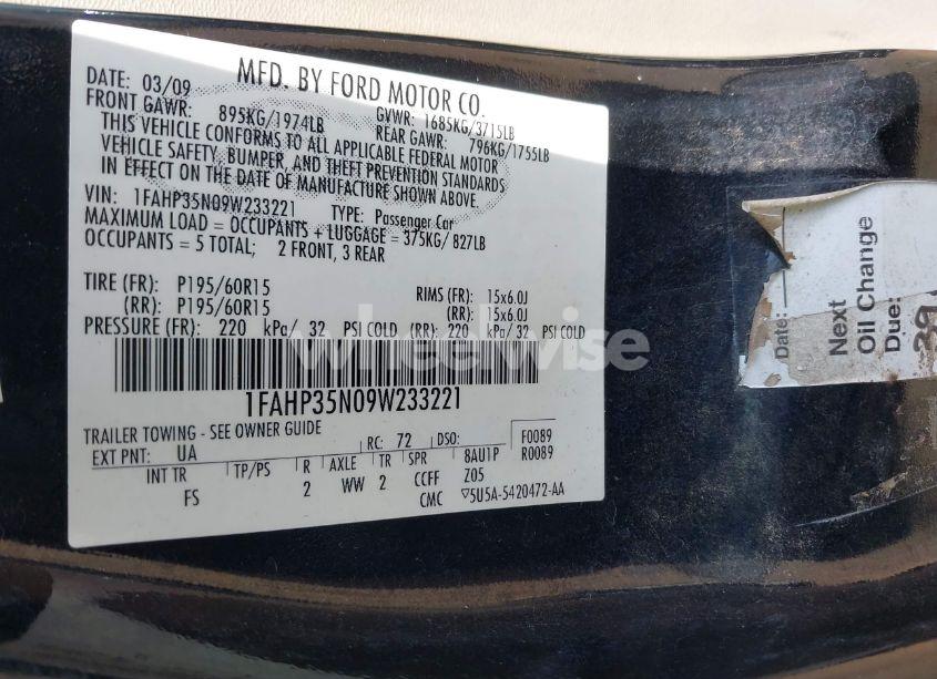 Photo 9 of 2009 Ford Focus SE (VIN 1FAHP35N09W233221)