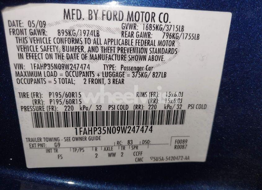 Photo 9 of 2009 Ford Focus SE (VIN 1FAHP35N09W247474)