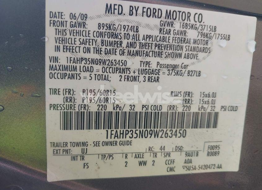 Photo 9 of 2009 Ford Focus SE (VIN 1FAHP35N09W263450)