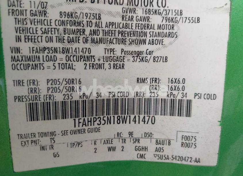 Photo 9 of 2008 Ford Focus SE/SES (VIN 1FAHP35N18W141470)