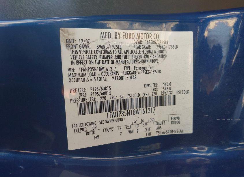 Photo 9 of 2008 Ford Focus SE/SES (VIN 1FAHP35N18W161217)