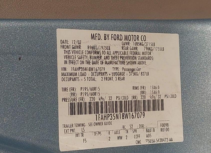 Photo 9 of 2008 Ford Focus SE/SES (VIN 1FAHP35N18W167079)